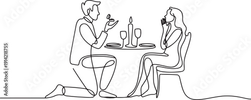 Continuous one line drawing a man invites his woman to a romantic dinner. The atmosphere is conducive to proposing to the sweetheart. one line Icon drawing