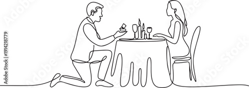 Continuous one line drawing a man invites his woman to a romantic dinner. The atmosphere is conducive to proposing to the sweetheart. one line Icon drawing