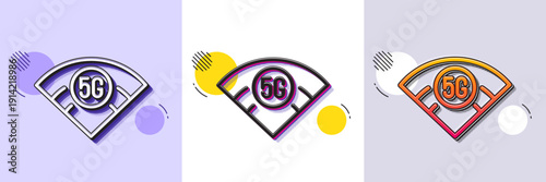 5g wi-fi technology line icon. Halftone dotted pattern. Gradient icon with grain shadow. Wifi wireless network sign. Mobile internet symbol. Line 5g wifi icon. Various designs. Vector