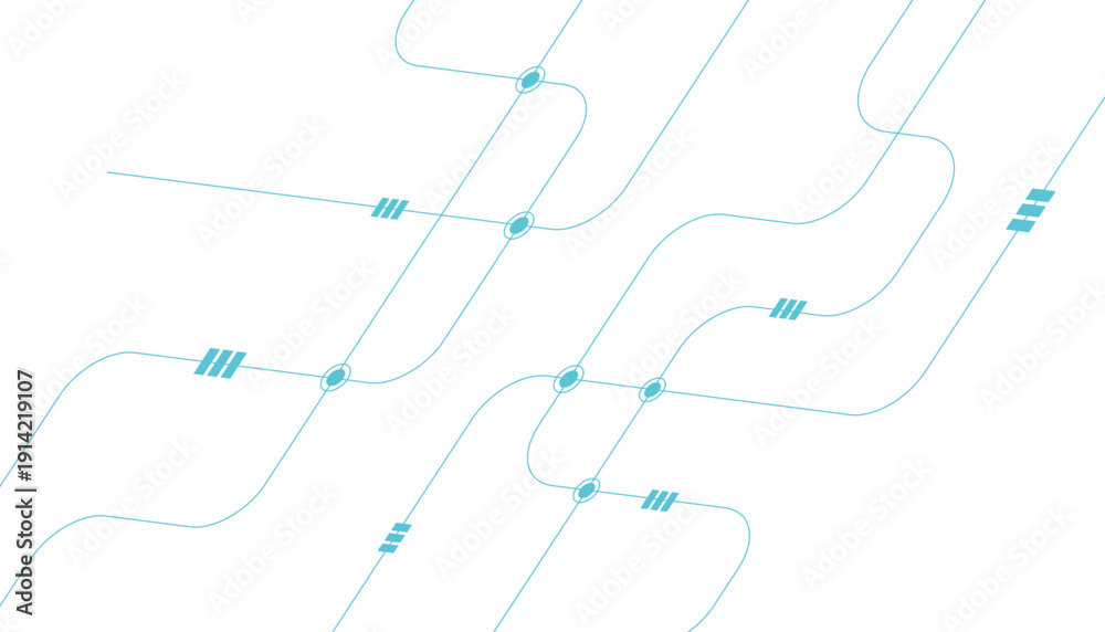 Obraz premium Minimalist digital circuit background, abstract blue network lines on white, futuristic technology data flow pattern for corporate web design