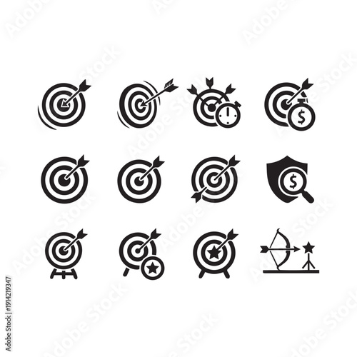Target Goal Icon Set – Business Strategy, Success, Aim, Achievement Vector Pack, Symbols,
Marketing Objective Vector Bundle
