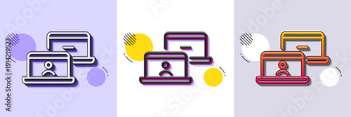 Outsource work line icon. Halftone dotted pattern. Gradient icon with grain shadow. Job at home sign. Remote office employee symbol. Line outsource work icon. Various designs. Vector