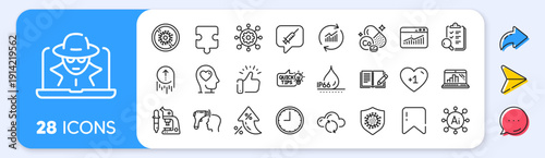Waterproof, Graph laptop and Electronic thermometer line icons. Interest rate, AI generate, Inflation icons. Pack of Stop coronavirus, Microscope, Time icon. Vector