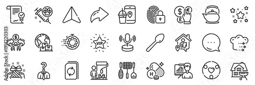 Seo timer, Work home and Vip star line icons pack. Share, Message, Paper plane icons. Painter, Food app, Gift web icon. Sharing economy, Presentation board, Approved agreement pictogram. Vector