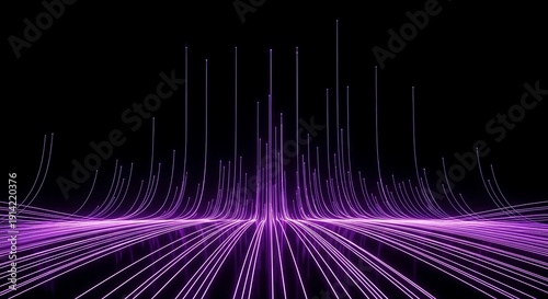 Glowing purple lines rising from a dark surface against black abstract background
