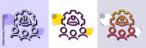 Engineering team line icon. Halftone dotted pattern. Gradient icon with grain shadow. Engineer or architect group sign. Construction helmet symbol. Line engineering team icon. Various designs. Vector