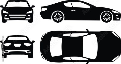 Silhouette of a modern car in four views