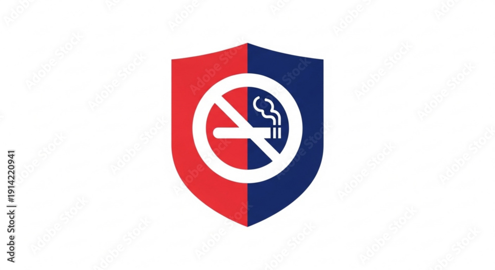 Naklejka premium No smoking sign with red and blue shield background