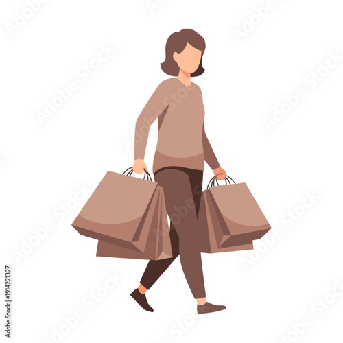 Woman with shopping bags, illustration