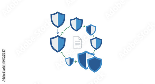 Blue Shields Arranged Around Document Icon.