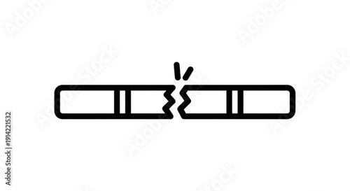 Broken cigarette snapping in half black outline illustration simple design no smoking concept white background minimalist style
