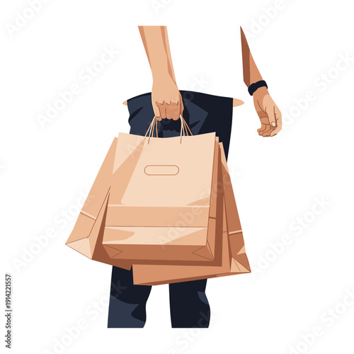 Person holding shopping bags, retail concept, buyer with purchases