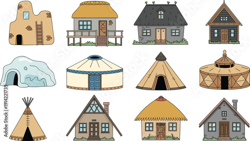 Traditional houses, modern homes, global architecture, cultural heritage, adobe pueblo, thatched hut, cottage, cabin, igloo, yurt, tipi, roundhouse, stone house design