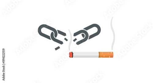 Breaking free from smoking addiction concept with chain links shattering and cigarette