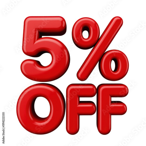 Red 5 percent off discount sign red discount sign sale isolated on a transparent background
