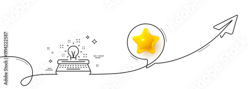 Typewriter line icon. Continuous line with share plane. Creativity sign. Inspiration light bulb symbol. 3d star in speech bubble. Typewriter single line ribbon. Loop curve pattern. Vector