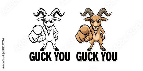 Assertive Goat Pointing a Finger at the Viewer on a Blue Background, Concept of Personal Accountability, Direct Confrontation, Resolute Challenge, and Playful Accusation Vector Illustration 