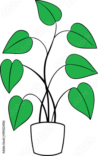 Jade Pothos Green Indoor Houseplant Minimalist Illustration in White Pot