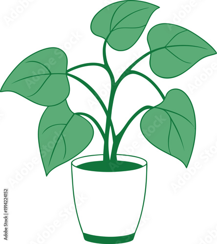 Jade Pothos Green Indoor Houseplant Illustration in Decorative Pot