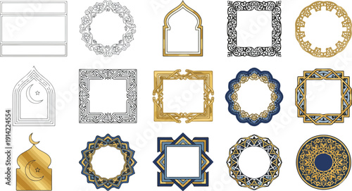 A vintage collection of gold ornate frames and decorative border elements for photo design