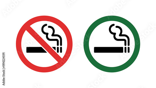 Smoking allowed and not allowed signs with cigarette icons