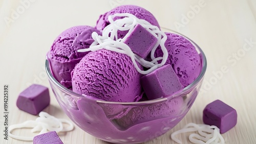 Wallpaper Mural A bowl of purple ice cream with white toppings and cubes Torontodigital.ca