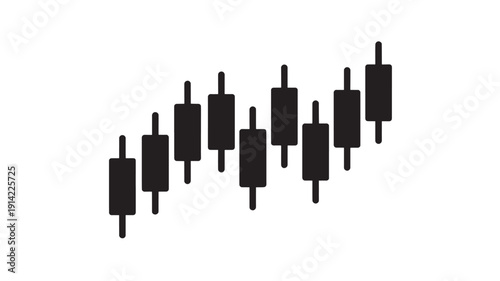 Candlestick chart in upward trend with black bars on white background for financial analysis