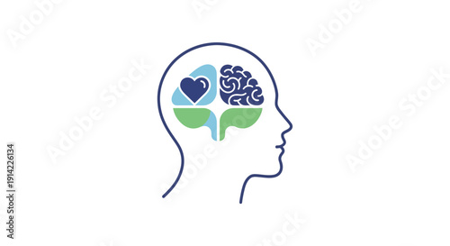 Brain with heart and green leaves.