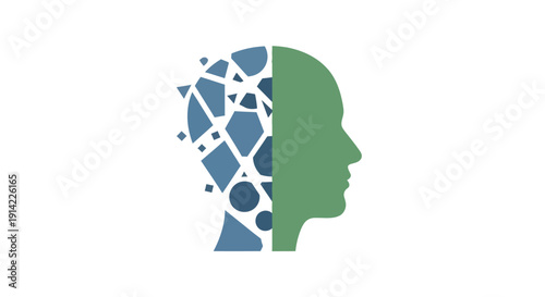 Brain with geometric shapes inside head.