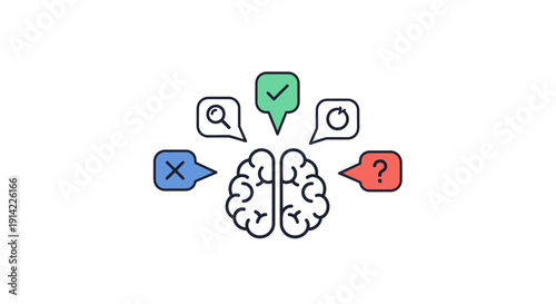 Brain with Thought Bubbles and Symbols.