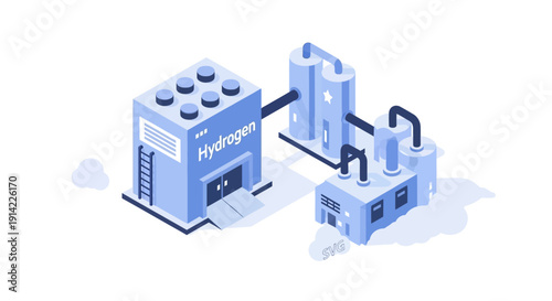 Hydrogen production facility with storage and processing units.