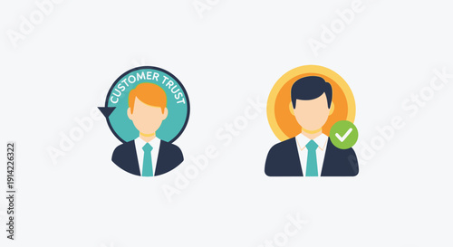 Businessman Icon with Verification Checkmark Symbol.