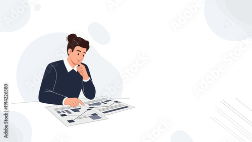Man analyzing financial reports and charts on desk, business strategy concept