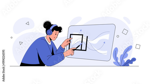 Woman with headphones using tablet for online learning or work