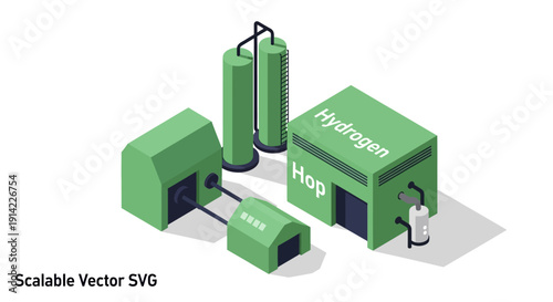 3D Green Hydrogen Production Facility with Storage Tanks and Pump.