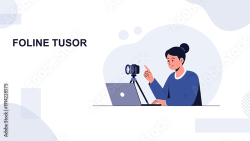 Woman teaching online with camera and laptop, remote education, digital learning