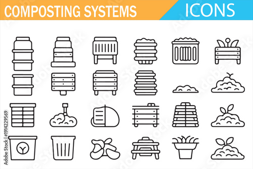Backyard Composting and Recycling Outline Icons