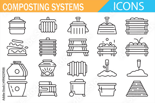 Sustainable Garden Compost Bin Icon Set