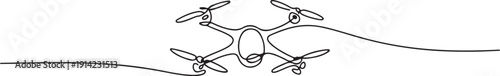 Continuous one line drawing of flying drone. One line drawing illustration of drone. Art icon drawing vector