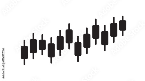 Candlestick chart in upward trend with black bars on white background for financial analysis