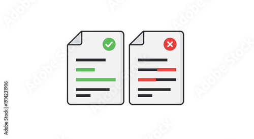 Checklist documents with green check and red cross.