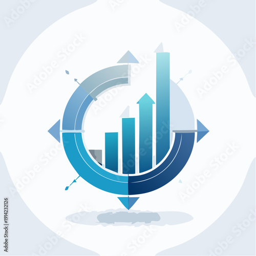 Financial growth analysis with upward trending bar graph and circular progress indicator
