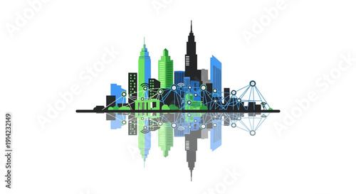 City Skyline Reflection Modern Skyscrapers Architecture.