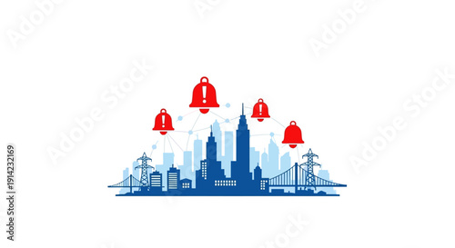City Skyline with Bell Icons.