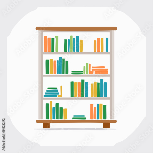 Organized Bookshelf Full of Colorful Books, Ideal for Library or Study Room Decor