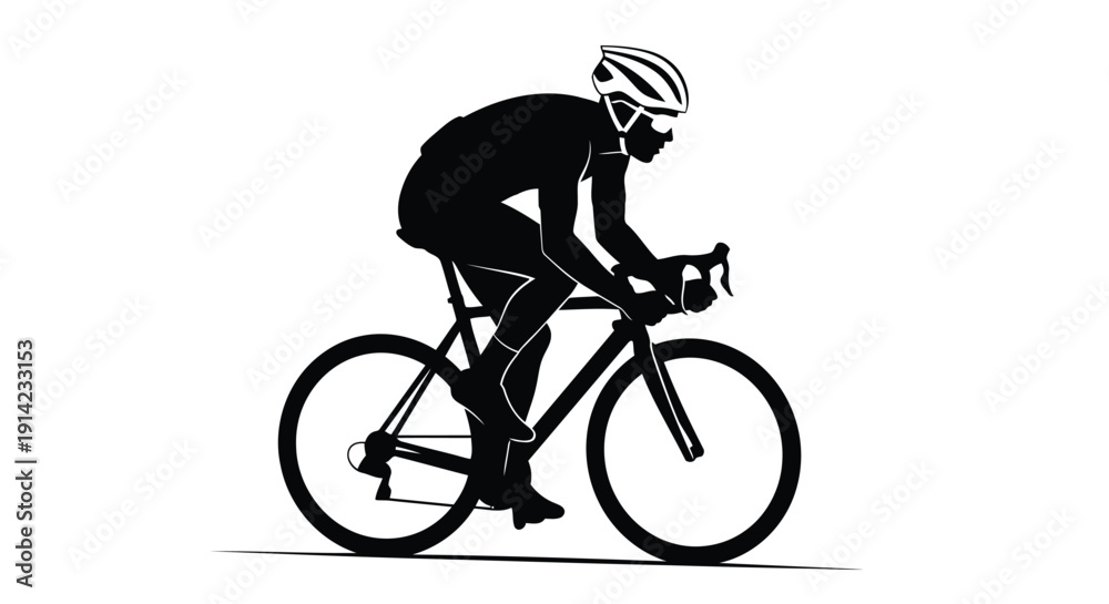 Obraz premium Silhouette of cyclist riding bicycle in minimalist black and white style