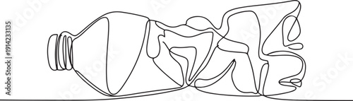 Continuous one line drawing of used plastic bottle. One line drawing illustration of crumpled plastic bottles. one line Art icon drawing vector