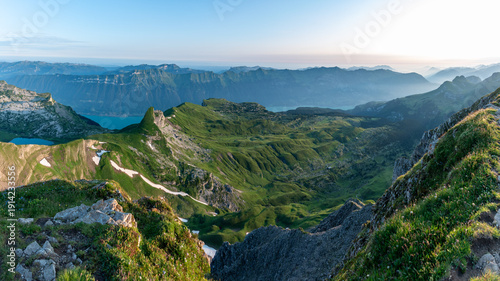 Obraz na płótnie Lake Brienz and its valley in the Bernese alps seen from Mount Faulhorn