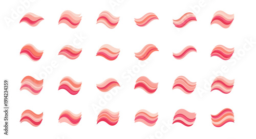 Collection of pink lips icons displayed in a grid pattern on a digital interface viewed from directly above