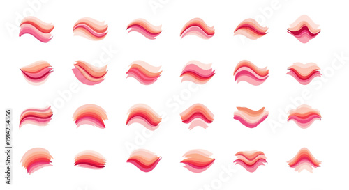 Assorted pink lips shapes in various styles and designs, ideal for graphic design elements, presented in a grid layout